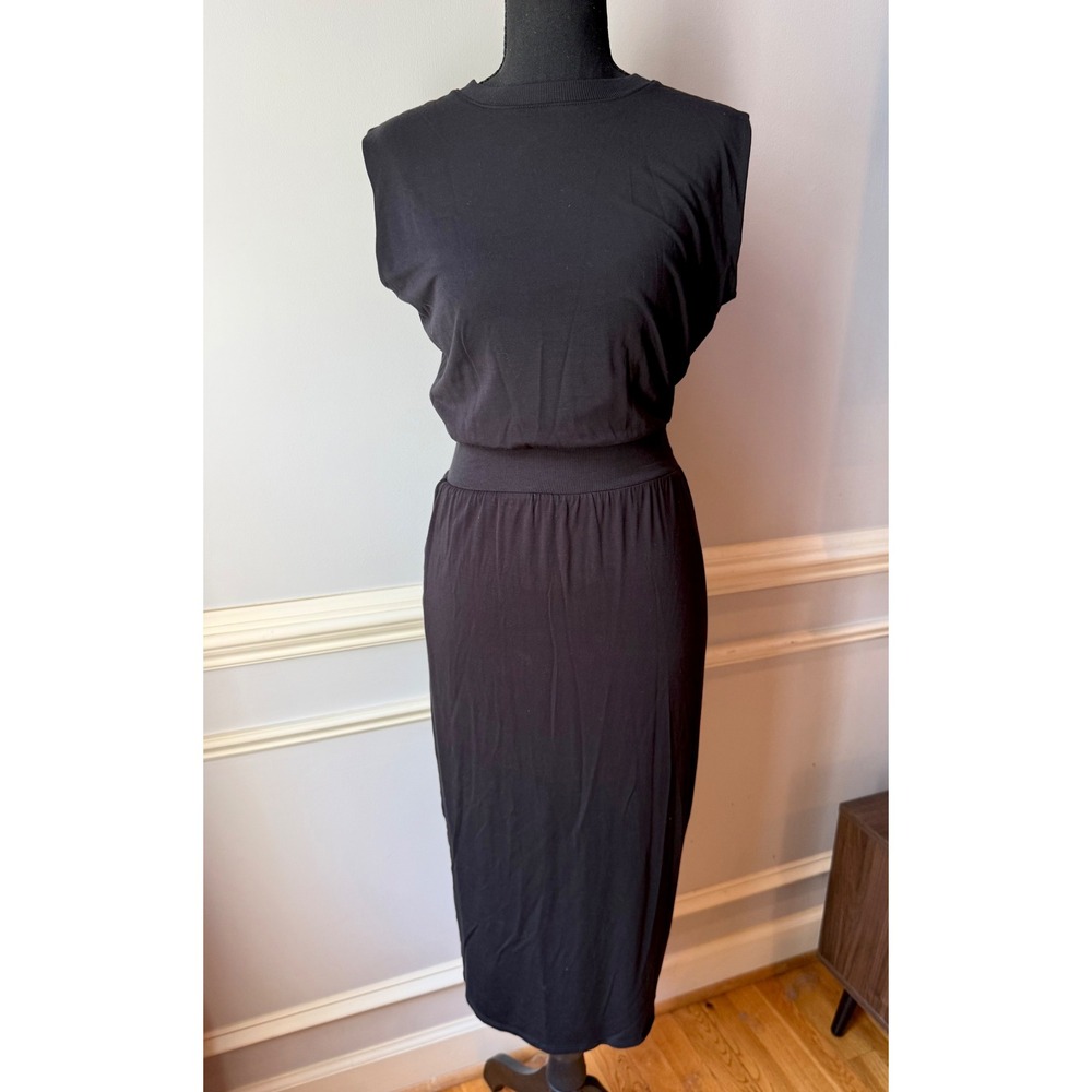 Athleta Santorini Cinch Dress Black Midi Sleeveless Modal Stretch XS